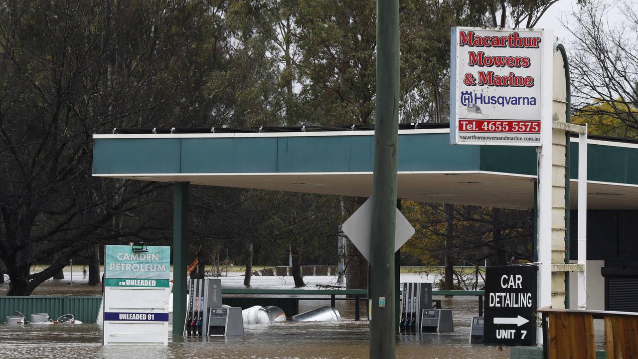 Camden Petroleum is still under water after the Nepean River bursts it banks. Picture: Jonathan Ng