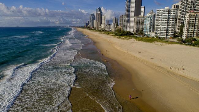 Drone footage showing the impact of beach closures. Picture: Jerad Williams.