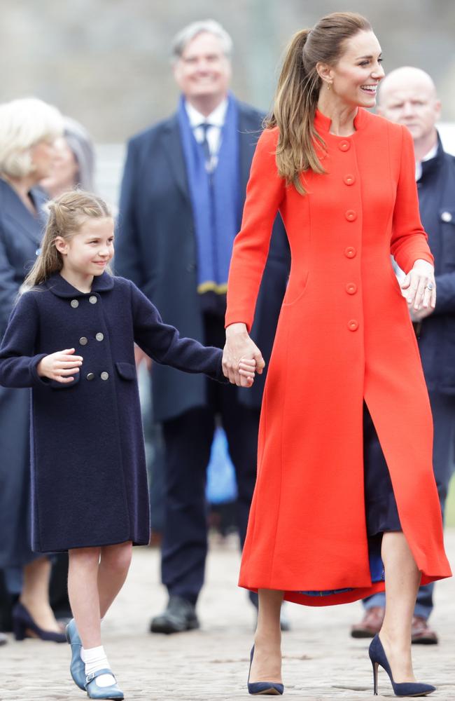 Princess Charlotte of Cambridge and Catherine, Duchess of Cambridge smile during a visit to Cardiff Castle, during the Platinum Jubilee of Elizabeth II. Picture: Chris Jackson/Getty Images