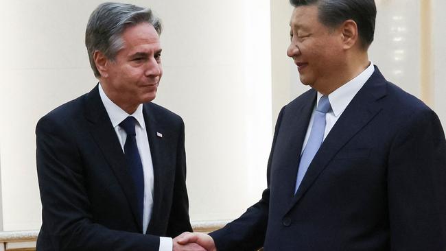 US Secretary of State Antony Blinken (L) shakes hands with China's President Xi Jinping at the Great Hall of the People in Beijing. Picture: AFP.