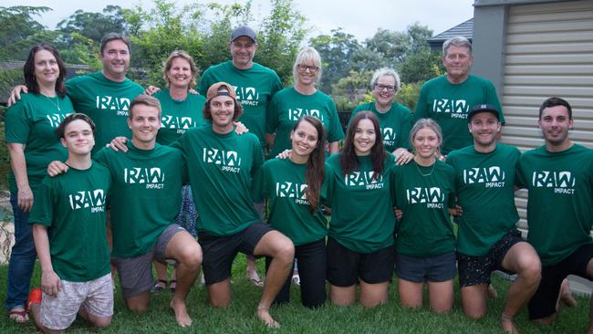 Some of the Hills families heading to Cambodia to work for the charity Raw Impact. Front row: Jesse Dawson, Mitch Hinchcliffe, Zac Marsden, Harriet Boyd, Hannah Jordan, Jennifer Wills, James Coller and Adam Young. Back row: Wendy Dawson, Andrew and Sue Hinchcliffe, Julie and Wayne Marsden, Bev Jordan and Peter Wills. Photo: Rachael Hinchcliffe