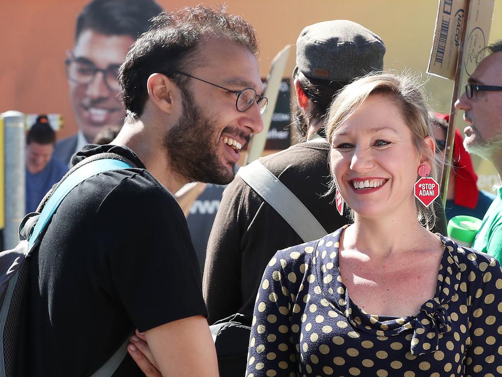 Greens Councillor Jonathan Sri and Greens Senator Larissa Waters at the protest. Picture: Liam Kidston