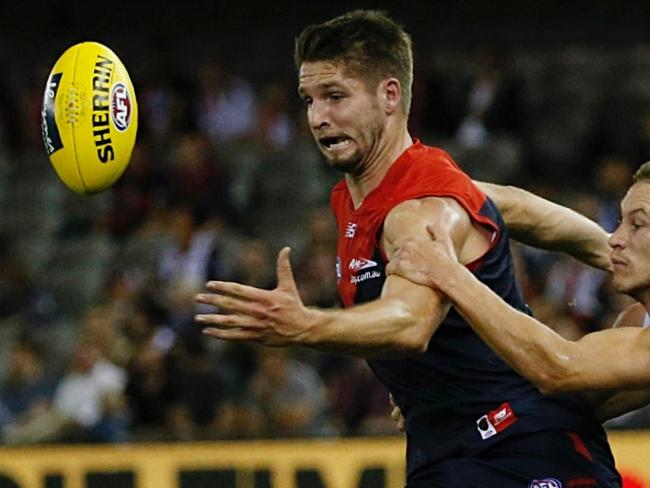 Jesse Hogan was one of few Melbourne players to impress. Picture: George Salpigtidis.