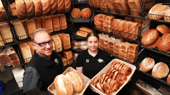 Lawrence Battiss and daughter Bianca Battiss work at The Mill Bakery alongside Charmaine. Photo: Scott Powick.