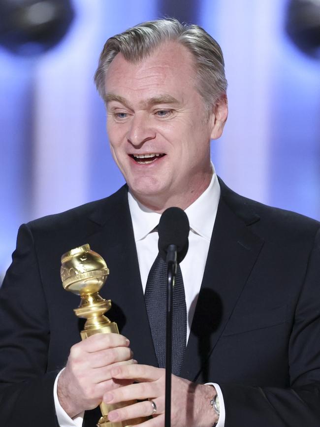 Christopher Nolan won Best Director Motion Picture for Oppenheimer, where he paid tribute to late star Heath Ledger. Picture: Getty Images