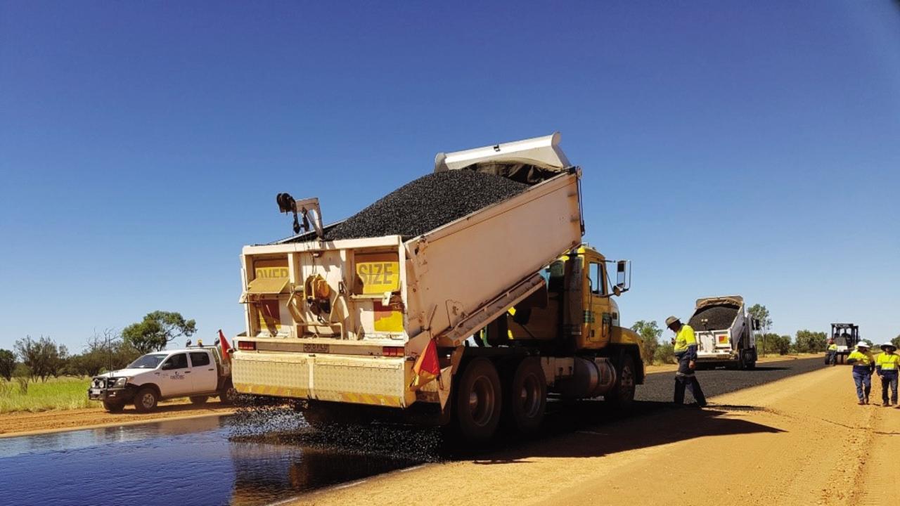 Construction work being carried out along the Plenty Highway in the Territory.