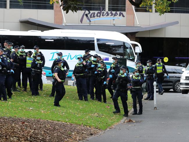 Police formed a ring of steel around the gardens. Picture: Alex Coppel