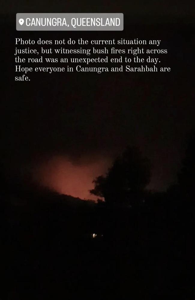Charlotte Johnson shares photos of fire coming up to her property in Canungra