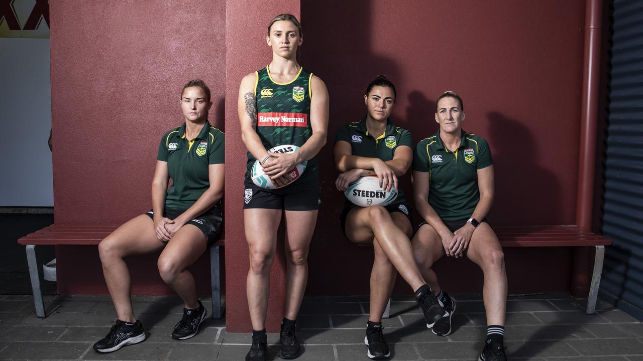 Australian players Meg Ward, Julia Robinson, Millie Boyle and Ali Brigginshaw. Picture: Mark Cranitch.