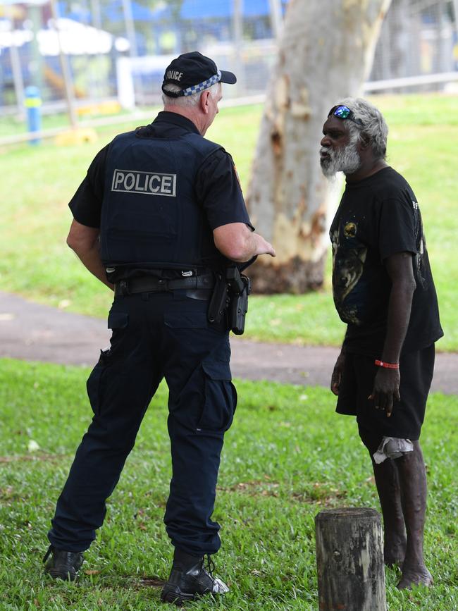 Police conduct their investigations near the scene of the incident in Jingili. Picture: Katrina Bridgeford