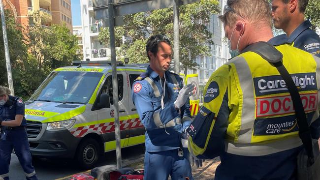 Emergency services rushed to a pedestrian’s aid after a ute struck him. Picture: CareFlight