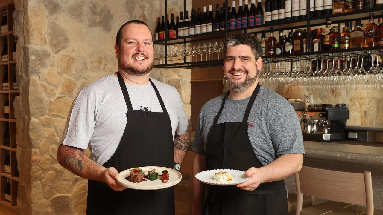 Executive chef Matt Lambert and head James Evangelinos at The Lodge Bar and Dining, Fortitude Valley. Picture: Liam Kidston.