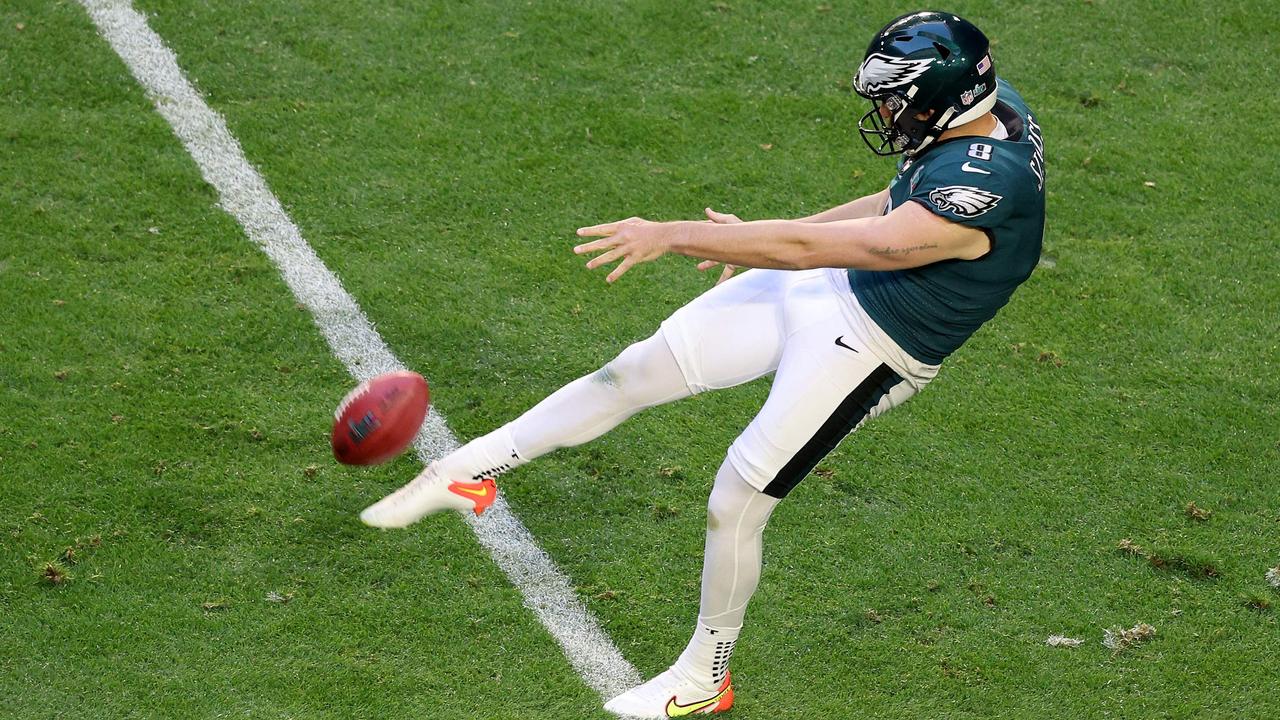 It didn’t work out for Aussie punter Arryn Siposs in the Super Bowl. Picture: Rob Carr/Getty Images/AFP