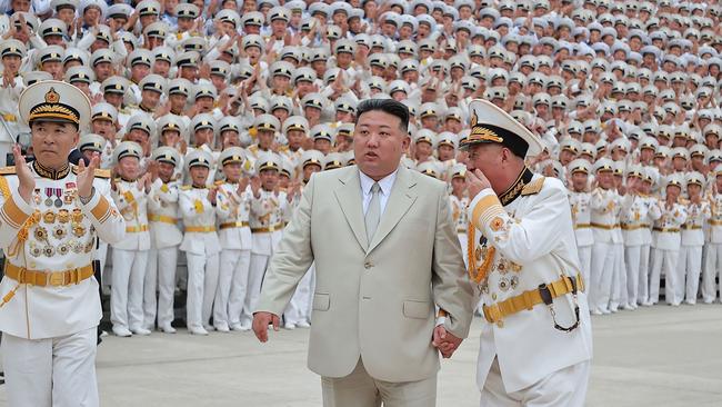 North Korean leader Kim Jong-un visits the Naval Command of the Korean People's Army to mark Navy Day. Picture: AFP