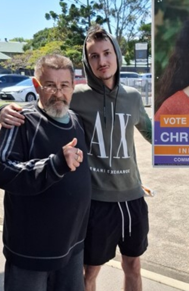 Father and son Shane and Rhys Parnell at the Banora Point High School polling booth on Saturday. Picture: Sam Stolz