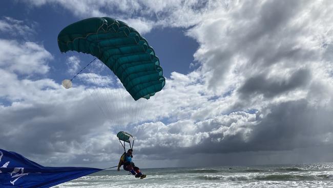 A skydiver comes in to land. Picture: Jacob Miley.