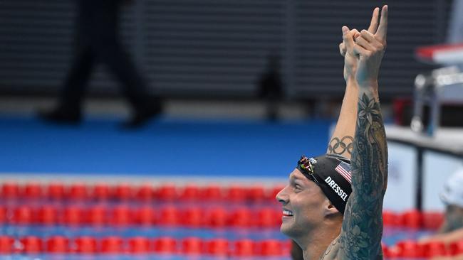 Caeleb Dressel celebrates winning. Picture: AFP