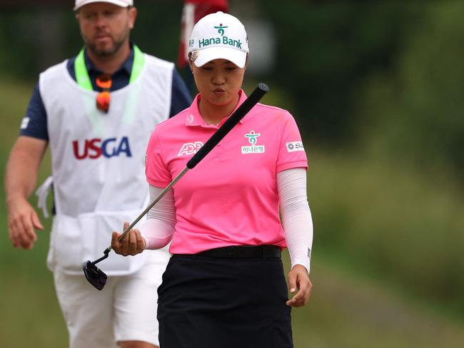 LANCASTER, PENNSYLVANIA - JUNE 02: Minjee Lee of Australia reacts during the final round of the U.S. Women's Open Presented by Ally at Lancaster Country Club on June 02, 2024 in Lancaster, Pennsylvania.   Patrick Smith/Getty Images/AFP (Photo by Patrick Smith / GETTY IMAGES NORTH AMERICA / Getty Images via AFP)