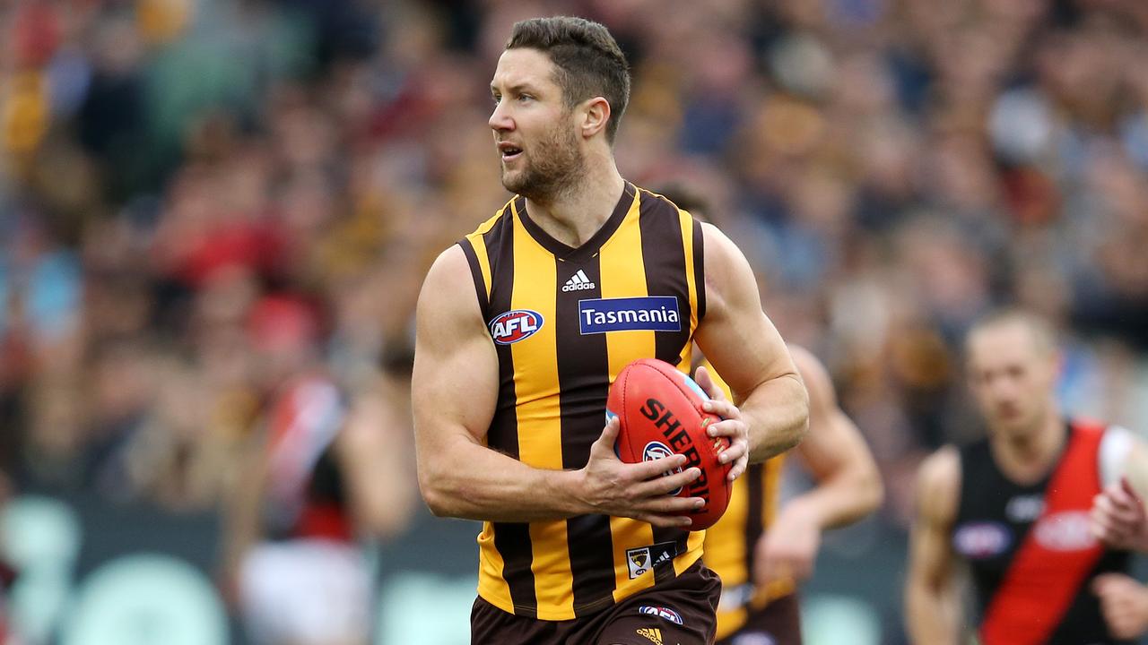 Hawthorn's James Frawley could miss his side’s big clash against the Sydney Swans due to injury. Picture: Michael Klein