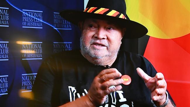 Labor senator and National Referendum Council co-chair Pat Dodson appears via video at the National Press Club in Canberra. Picture: AAP