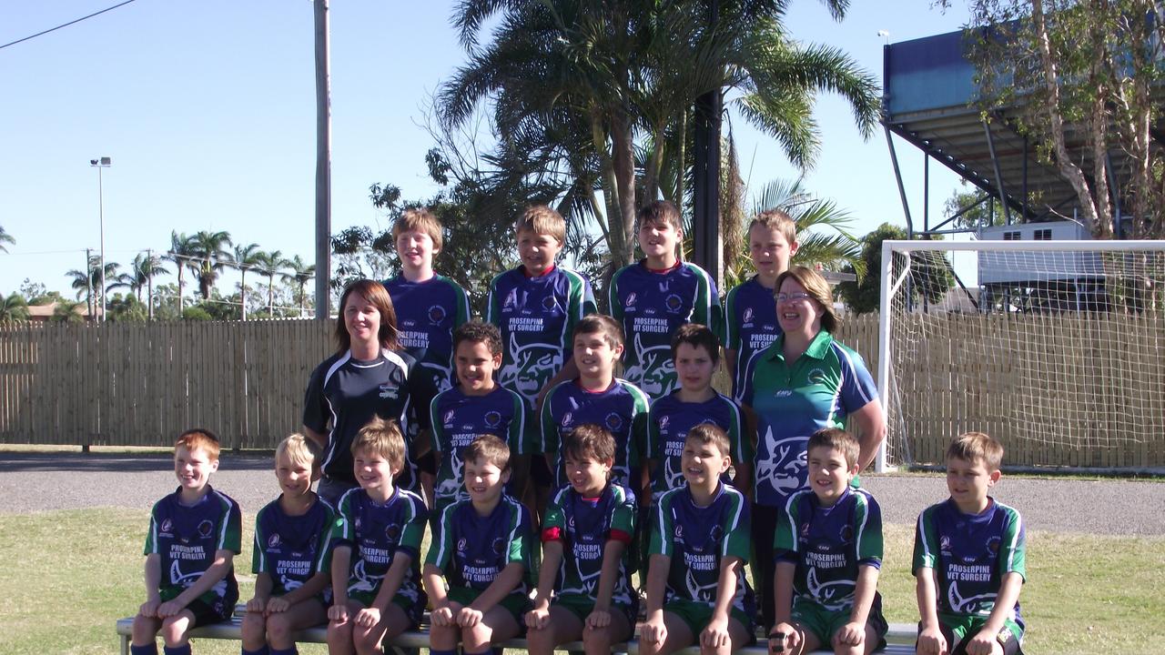 A GREAT TEAM: The under-11 Proserpine-Whitsunday Pluto Brahmans took part in the Laurie Spina Shield in Townsville last month. Back: Benjamin Wren, BJ Robertson, Jack Kearns and Jake Harrison. Middle: Coach Stacey Gerhart, Jye Tabua, Stephen McDonald, Jayke Johnson and manager Bronwyn Wren. Front: Lachlan Penhaulleric, Connor Auld, Daniel Gerhart, Thomas Coyne, Joel Hoffmann, Jacob Shield, Ben Young and Kayden Patroni. Photo Contributed