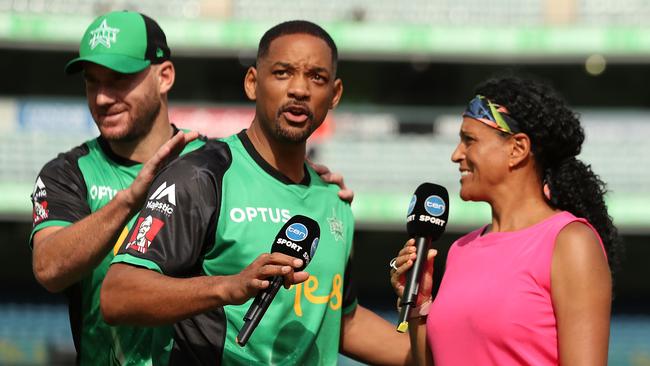 Actor Will Smith is interviewed on the field before the Big Bash League match between the Melbourne Stars and the Sydney Thunder at Melbourne Cricket Ground. (Photo by Mark Metcalfe/Getty Images)