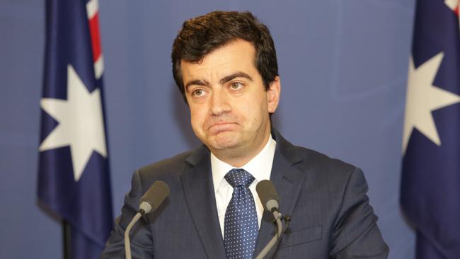 Sam Dastyari announces his resignation from Labor’s frontbench in Sydney yesterday. Picture: John Fotiadis