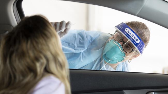 A member of the public at a Covid-19 drive-through testing centre. Photo: Matt Jelonek/Getty Images