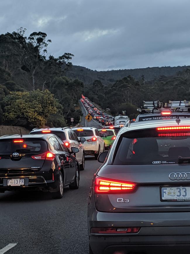 Commuters grind to a halt on Southern Outlet. Picture: DAVID KILLICK