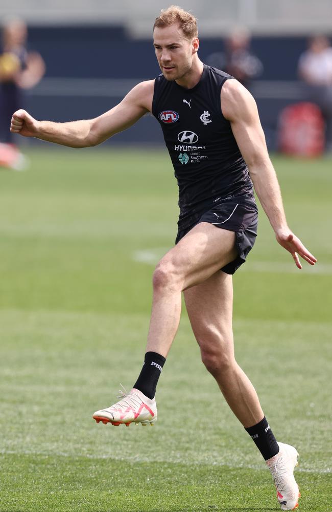 Forward Harry McKay is always working on his goalkicking. Picture: Michael Klein