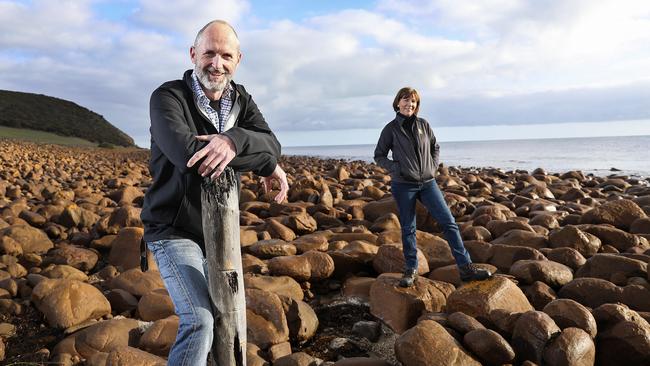 Keith Lamb and Shauna Black at the proposed site for the a deep-sea wharf at Smith Bay. Picture: Sarah Reed