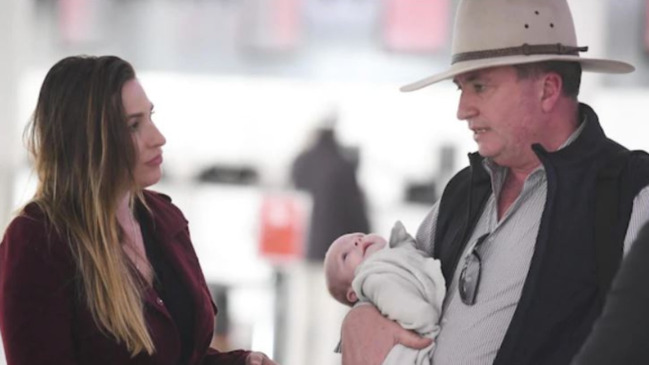 Barnaby Joyce and Vikki Campion with baby son Sebastian. Picture: Channel 9