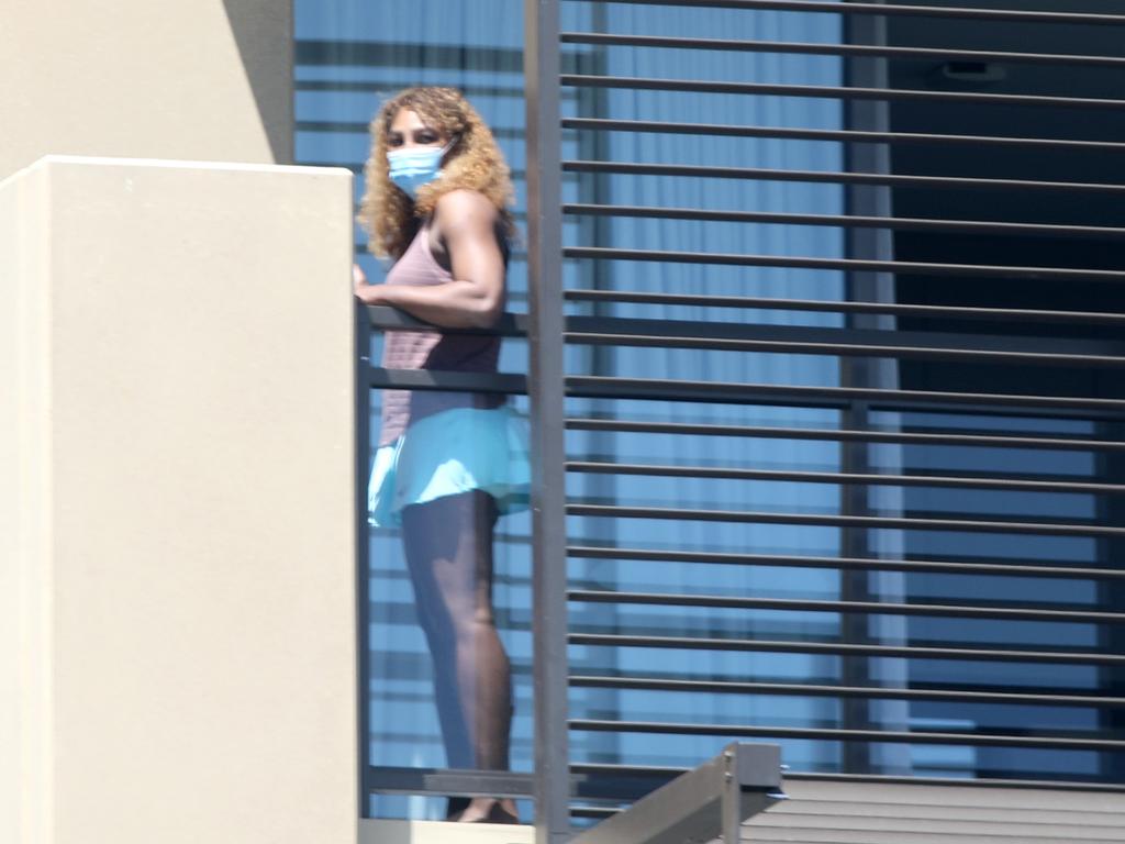 Serena Williams while in quarantine at Majestic Suites in North Adelaide.