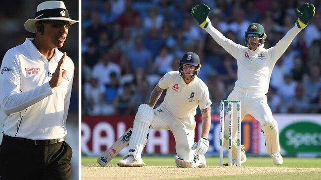 Umpire Joel Wilson knocked back a plumb lbw decision against Ben Stokes late on day four of the third Test. Picture: Getty