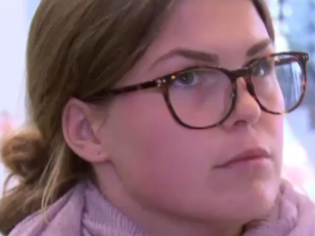 Belle Gibson’s face when she gets asked a question by the reporter. Picture: Channel 9