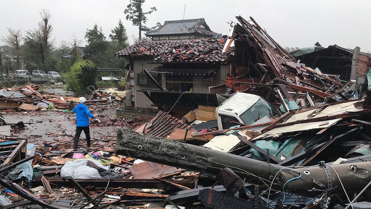 Damaged houses in Ichihara, Chiba, smashed by strong weather caused by Typhoon Hagibis. Picture: AFP