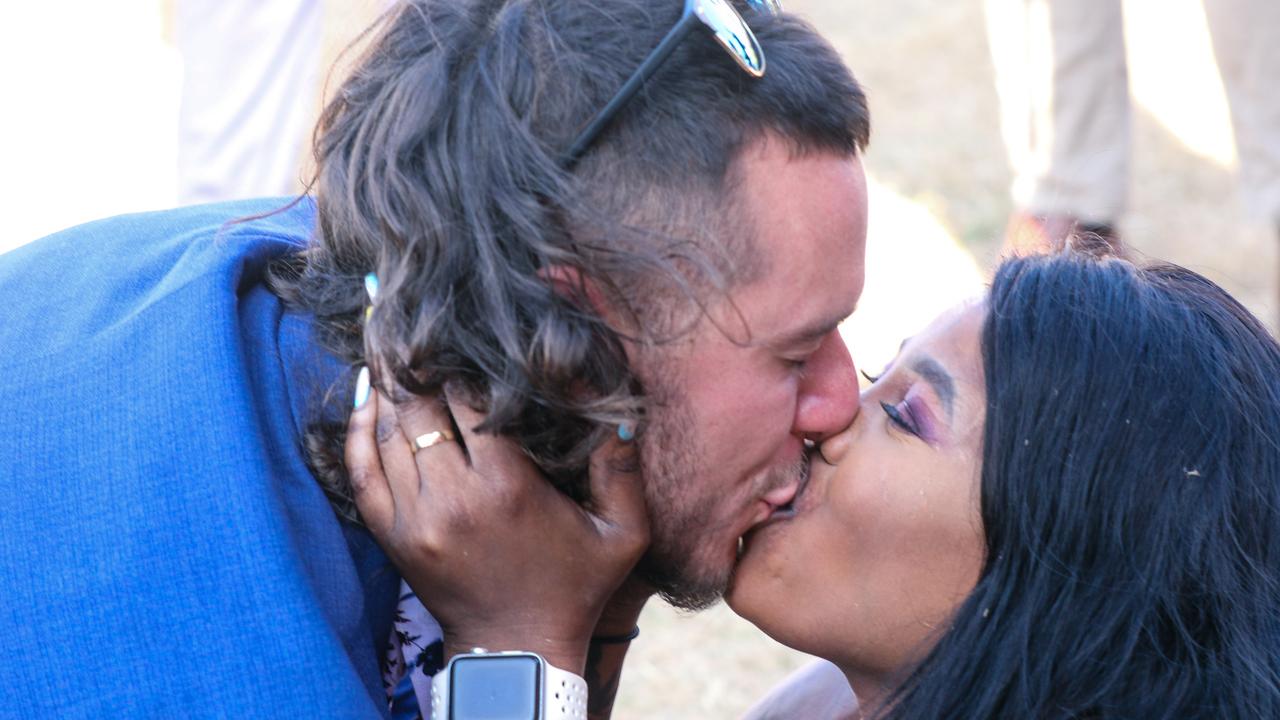 Victoria Maton accepted her Boyfriend Wes Clark’s Marriage proposal at The Great Northern Darwin Cup at Fannie Bay Turf Club. Picture: Glenn Campbell