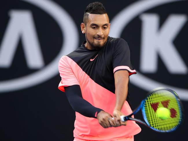 Nick Kyrgios in action against Rogerio Dutra Silva.