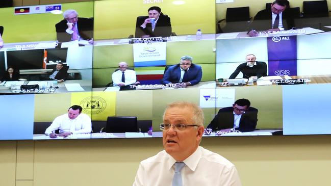 Scott Morrison holds a national cabinet meeting in August. Picture: Adam Taylor/PMO