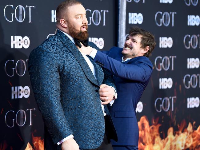 Hafþór Julius Bjornsson and Pedro Pascal attend the “Game Of Thrones” Season 8 Premiere on April 03, 2019 in New York City. (Photo by Dimitrios Kambouris/Getty Images)