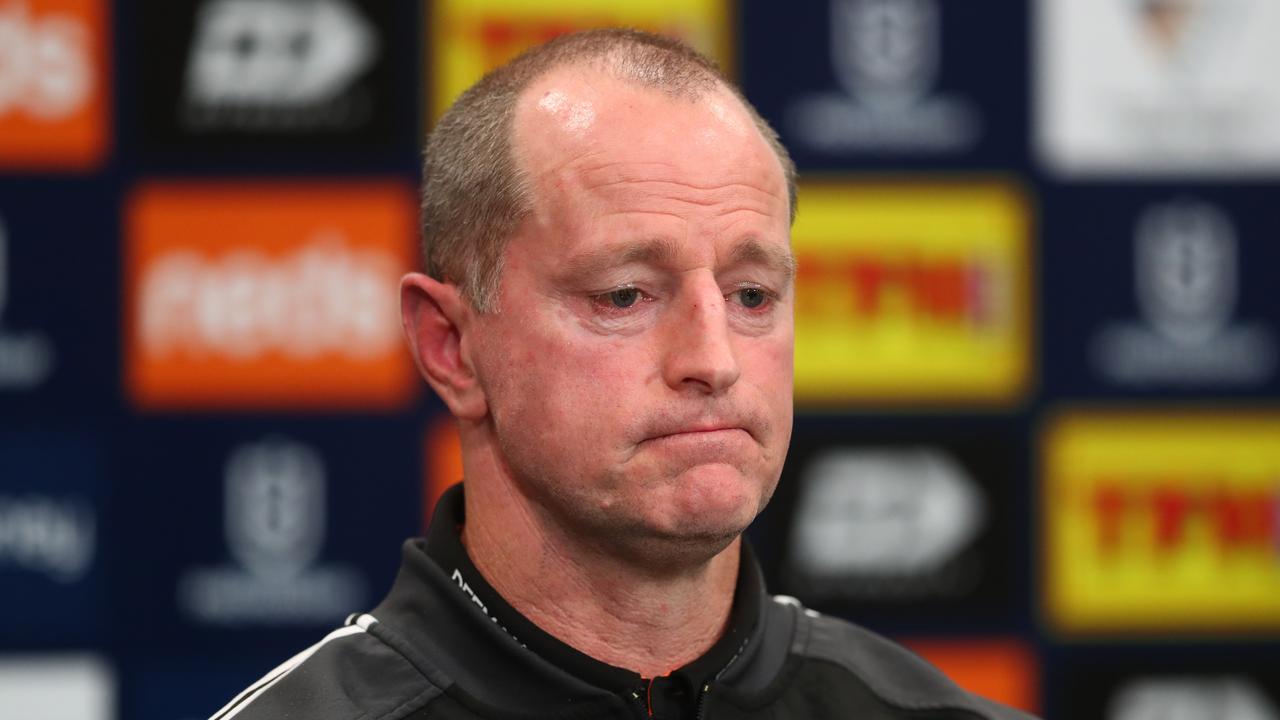 Wests Tigers head coach Michael Maguire speaks to media
