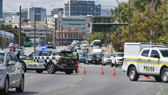 Traffic builds up Port Road after the crash. Picture: Brenton Edwards