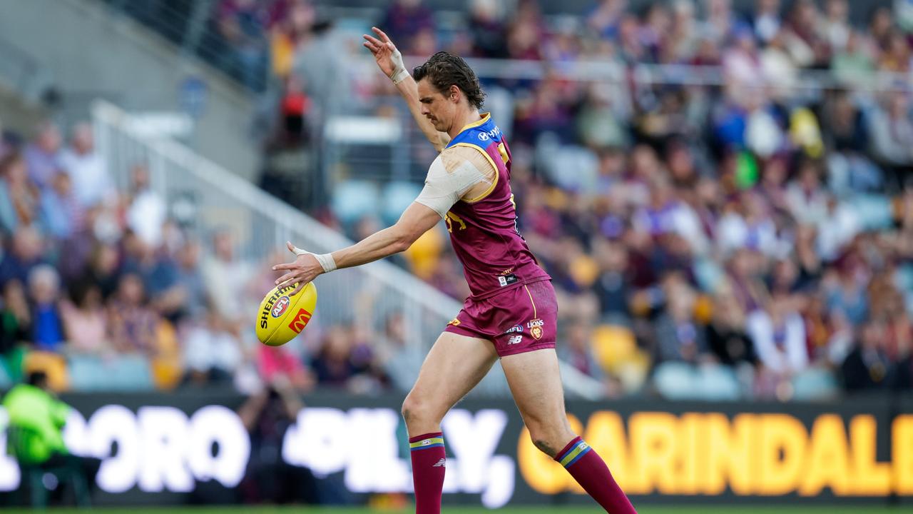 Straight goalkicking has not always been Joe Daniher’s forte. (Photo by Russell Freeman/AFL Photos via Getty Images)