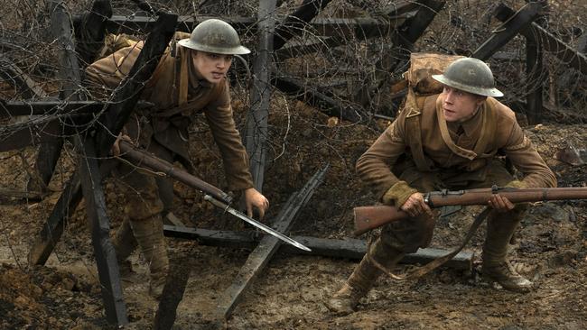 Dean-Charles Chapman, left, and George MacKay in a scene from 1917