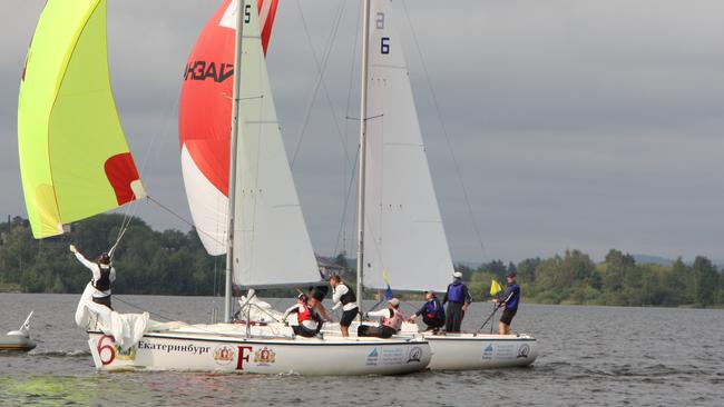 The Cruising Yacht Club of Australia crew battling light winds in Russia.