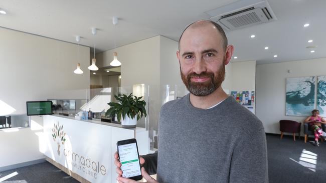 Melbourne-based tech start-up, HotDoc, is Australia's largest patient engagement platform and has partnered with the Federal Government to help them roll out COVID-19 testing. HotDoc founder Dr Ben Hurst is pictured at the Armadale Family Clinic. Picture: Ian Currie.