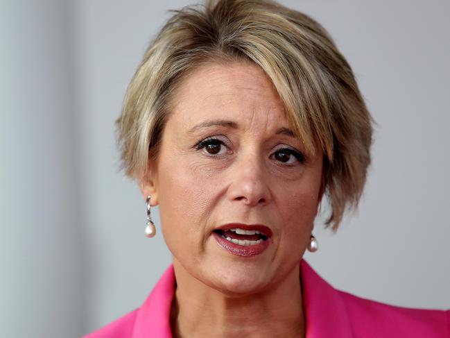 Senator Kristina Keneally at a doorstop at Parliament House in Canberra.