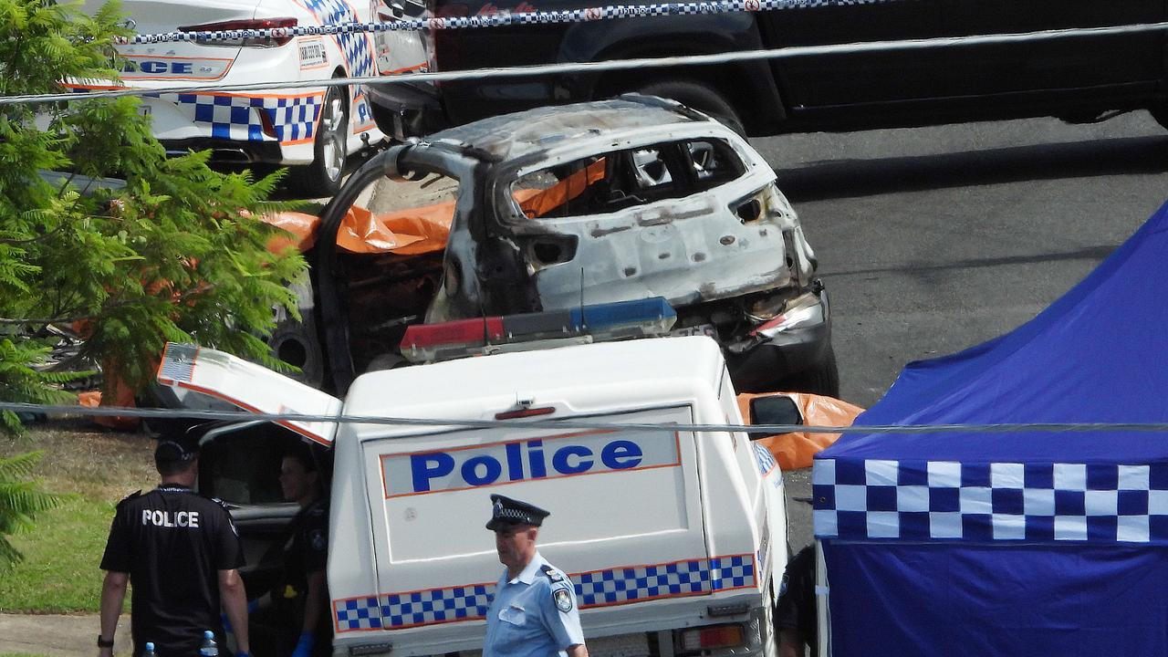 The scene at Camp Hill on the morning Hannah Clarke and her children died. Picture: Lyndon Mechielsen/The Australian