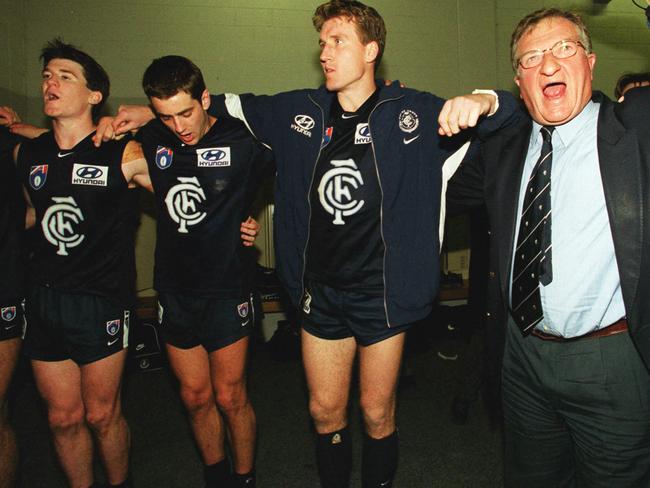 John Elliott (right) was a long-serving president of the Carlton football club.