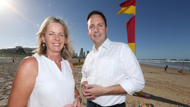 LNP candidate Angie Bell who won preselection for the seat of Moncrieff at the next election, with outgoing member Steven Ciobo. Pic Mike Batterham